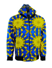 Load image into Gallery viewer, Yellow Circles with Black Highlights on Bright Blue Background
