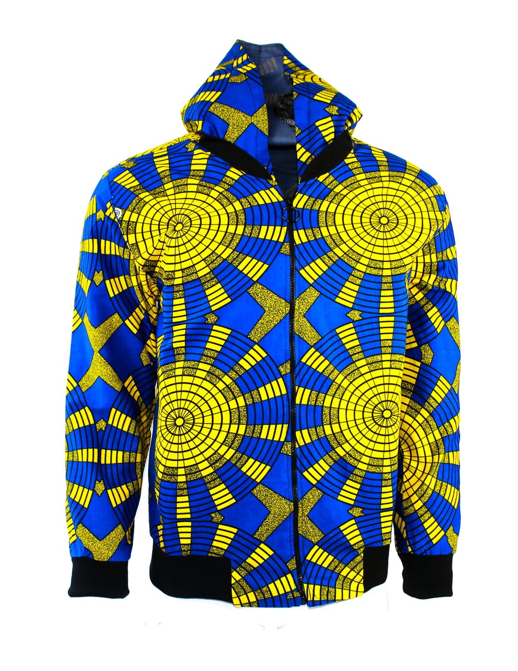 Yellow Circles with Black Highlights on Bright Blue Background