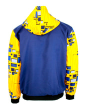 Load image into Gallery viewer, Golden Yellow on Navy Blue with Blue and Grey Rectangles
