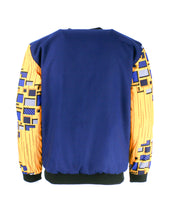 Load image into Gallery viewer, Golden Yellow on Navy Blue with Blue and Grey Rectangles
