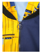 Load image into Gallery viewer, Golden Yellow on Navy Blue with Blue and Grey Rectangles
