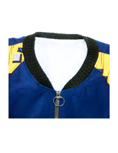 Load image into Gallery viewer, Golden Yellow on Navy Blue with Blue and Grey Rectangles
