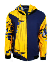 Load image into Gallery viewer, Golden Yellow on Navy Blue with Blue and Grey Rectangles
