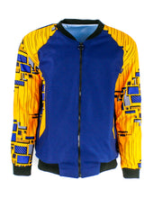 Load image into Gallery viewer, Golden Yellow on Navy Blue with Blue and Grey Rectangles
