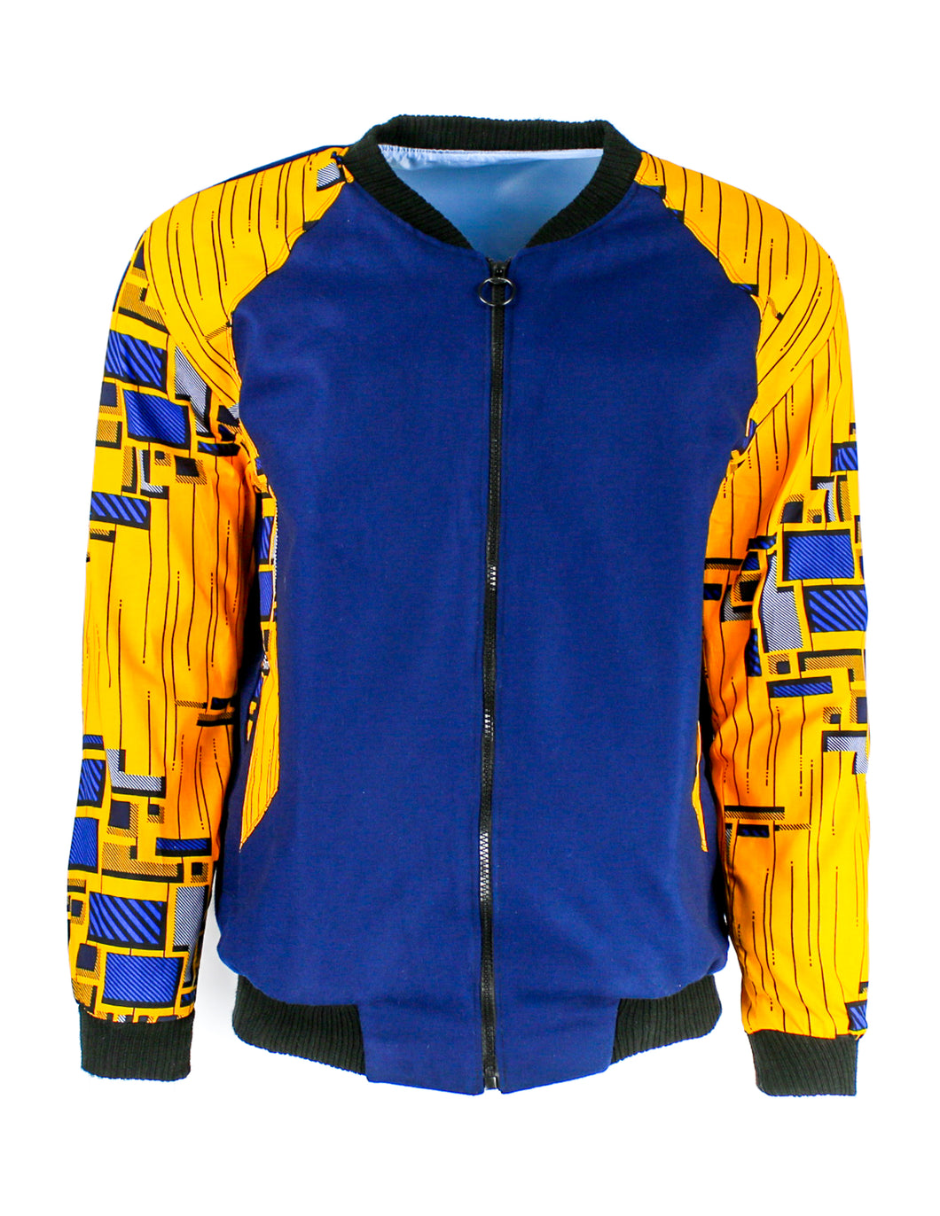 Golden Yellow on Navy Blue with Blue and Grey Rectangles