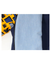 Load image into Gallery viewer, Golden Yellow on Navy Blue with Blue and Grey Rectangles
