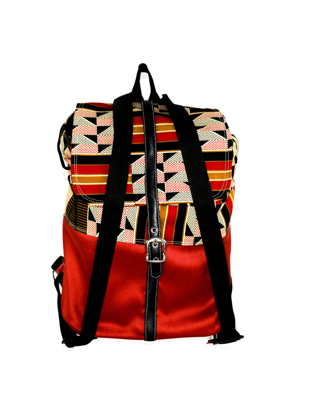 Orange with rectangular square patterns in Red and Grey