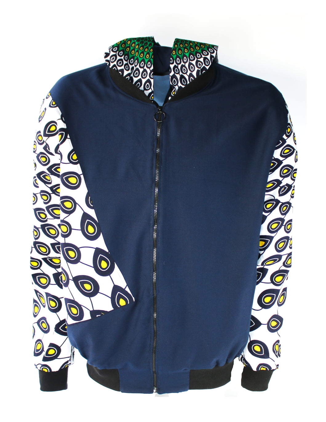 Blue and Yellow Swirls on Navy Blue Background