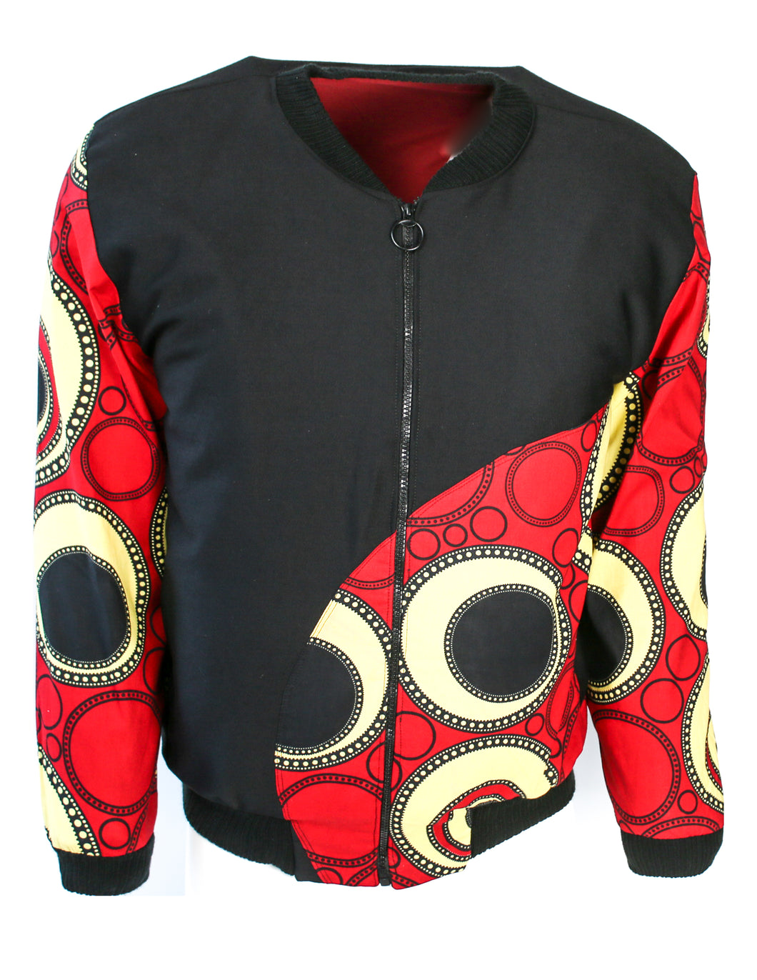 Vibrant Yellow Circles on Red with Black Accents