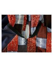 Load image into Gallery viewer, Dark Blue with Orange and White Checkboard Pattern
