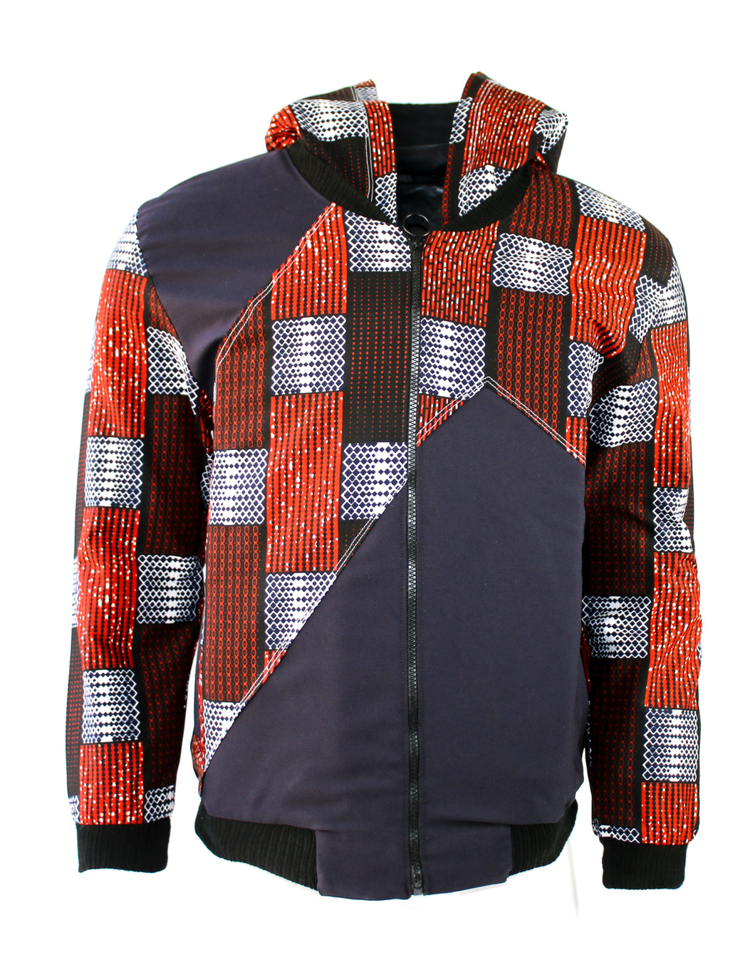 Dark Blue with Orange and White Checkboard Pattern