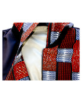 Load image into Gallery viewer, Dark Blue with Orange and White Checkboard Pattern

